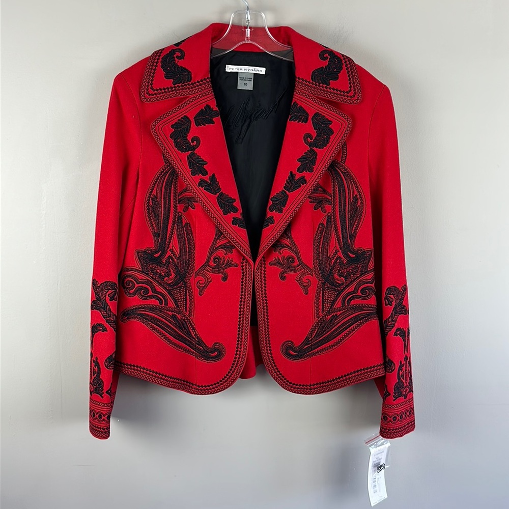 Peter Nygard Red Blazer with Black Embroidery